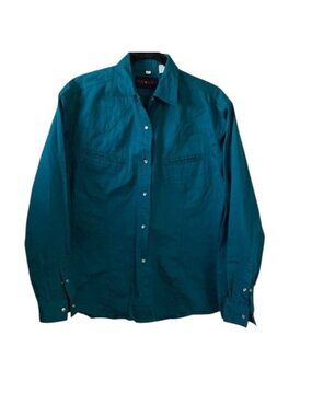 Cody James Mens Teal Snap-Button Long Sleeve Western Shirt L 100% Cotton